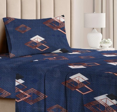 VAS COLLECTIONS 160 TC Microfiber Single Printed Flat Bedsheet(Pack of 1, Blue-Silver)
