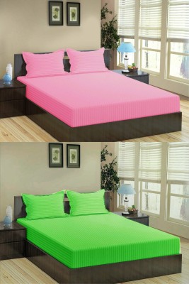 n g products 300 TC Cotton Double Solid Flat Bedsheet(Pack of 2, Baby Pink & Parrot)
