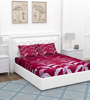 BEVI Microfiber Double Flat 300 TC Printed Bedsheet(Pack of 1, Red)
