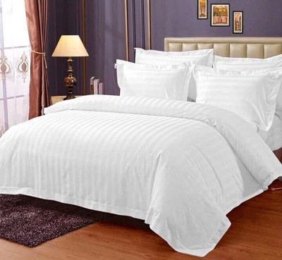 kashmya Cotton Double Flat 220 TC Striped Bedsheet(Pack of 1, White)