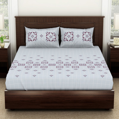 SPACES 144 TC Cotton Double Geometric Flat Bedsheet(Pack of 1, ILLUSION BLUE)