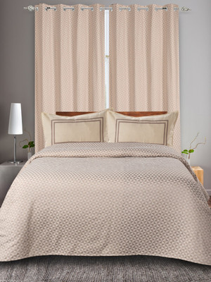 Saral Home 155 TC Cotton Double Self Design Flat Bedsheet(Pack of 1, Beige)