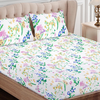 SEJ BY NISHA GUPTA 160 TC Cotton King Printed Flat Bedsheet(Pack of 1, Blue_Purple) Bedsheets Queen Size Double Bedsheet with 2 King Size Pillow Covers)
