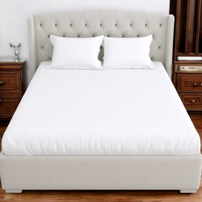 Roomesssentials 155 TC Cotton Double Self Design Flat Bedsheet(Pack of 1, White)