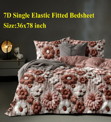 Laying Style Cotton Single Fitted (Elastic) 240 TC Floral Bedsheet(Pack of 1, 7D Single Size Elastic Fitted Bedsheet with 1 Pillow Cover 36x78 inch-Multi)