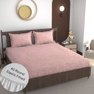 HUESPACE Cotton, Microfiber Queen Fitted (Elastic) 330 TC Printed Bedsheet(Pack of 1, Pink)