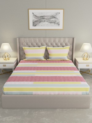 Raymond Home 144 TC Cotton Double Geometric Flat Bedsheet(Pack of 1, Pink)