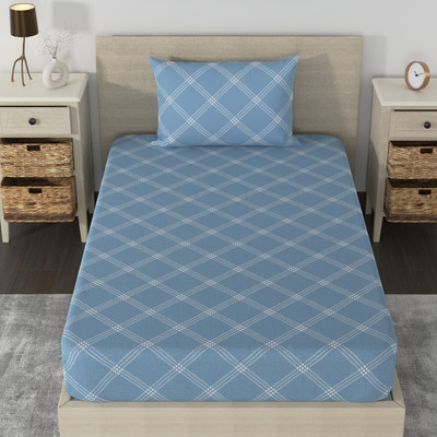 Huesland Cotton Single Flat 180 TC Geometric Bedsheet(Pack of 1, Blue)