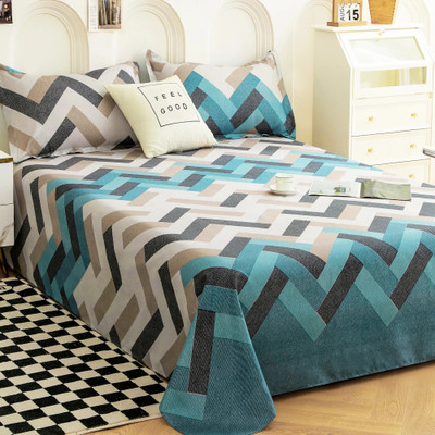 Story@home Microfiber Double Flat 240 TC Printed Bedsheet(Pack of 1, Cyan Blue, White)