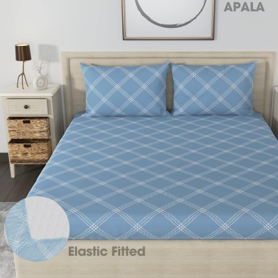 Apala 280 TC Microfiber King Geometric Fitted (Elastic) Bedsheet(Pack of 1, Blue)