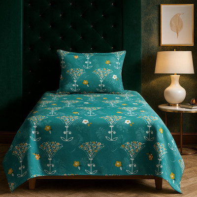 ELEGANT WEAVERS Microfiber Single Flat 144 TC Printed Bedsheet(Pack of 1, Turquoise)