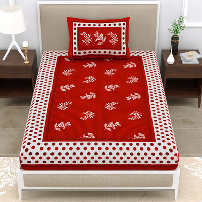 Mandakini 140 TC Cotton Single Jaipuri Prints Flat Bedsheet(Pack of 1, Red)
