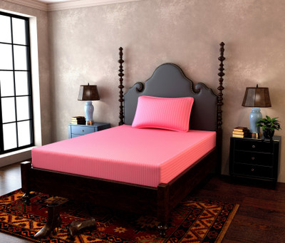BEVI Microfiber Single Flat 280 TC Striped Bedsheet(Pack of 1, Pink)