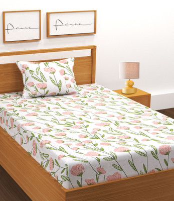 BLUEDOT Cotton Single Flat 180 TC Floral Bedsheet(Pack of 1, Multicolor, Cream)