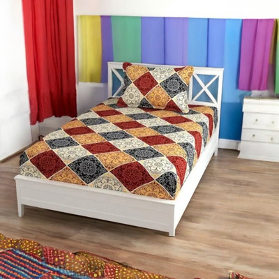 NAZALEQA 140 TC Microfiber Single 3D Printed Flat Bedsheet(Pack of 1, Maroon)