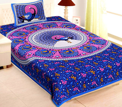 Flipkart SmartBuy 104 TC Cotton Single Jaipuri Prints Flat Bedsheet(Pack of 1, Blue)