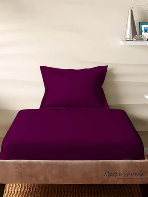 SLEEPING OWLS 210 TC Cotton Single Solid Flat Bedsheet(Pack of 1, Wine)