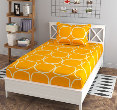 AUSIEE 160 TC Polycotton Single Printed Fitted (Elastic) Bedsheet(Pack of 1, Blue)