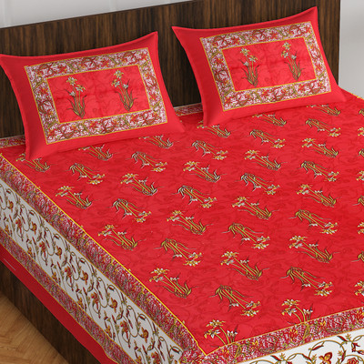 JAIPUR PRINTS 160 TC Cotton Double Jaipuri Prints Flat Bedsheet(Pack of 1, Red)