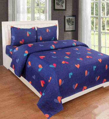 dream world 210 TC Polyester Double 3D Printed Flat Bedsheet(Pack of 1, Blue)