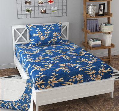 BLUEDOT 160 TC Microfiber Single Floral Fitted (Elastic) Bedsheet(Pack of 1, Blue)