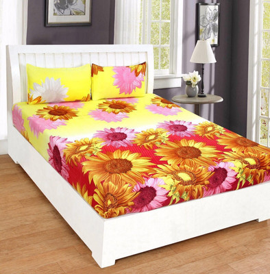 ABONY 160 TC Microfiber Double 3D Printed Flat Bedsheet(Pack of 1, Multicolor)