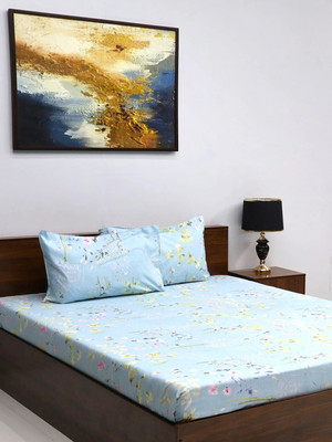 Bombay Dyeing Microfiber Queen Flat 144 TC Floral Bedsheet(Pack of 1, Off White)
