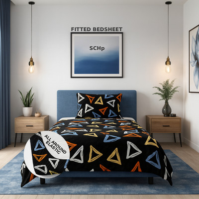 SCHp Woolen, Velvet Single Fitted (Elastic) 240 TC Printed Bedsheet(Pack of 1, B_42)