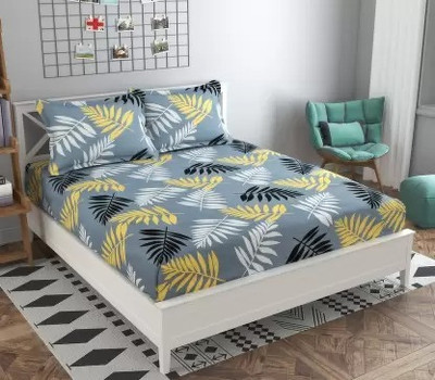 Bubby-L-Areana 160 TC Polycotton Double 3D Printed Flat Bedsheet(Pack of 1, Grey)