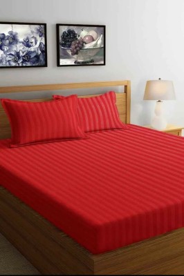 Shri Krishana Fabrics 180 TC Cotton King Striped Flat Bedsheet(Pack of 1, Red)