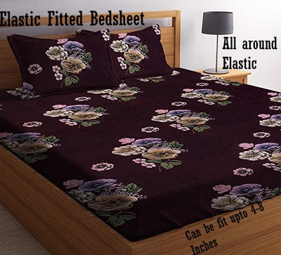 Amrange 210 TC Cotton King 3D Printed Fitted (Elastic) Bedsheet(Pack of 1, Multicolor)