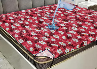 Kanushi Industries PVC Double Fitted (Elastic) 120 TC Printed Bedsheet(Pack of 1, Red)