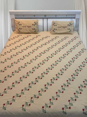 AFIFA COLLECTION Cotton King Flat 20 TC Embroidered Bedsheet(Pack of 1, GOLD DOUBLE BEDSHEET 2 PILLOW COVER)