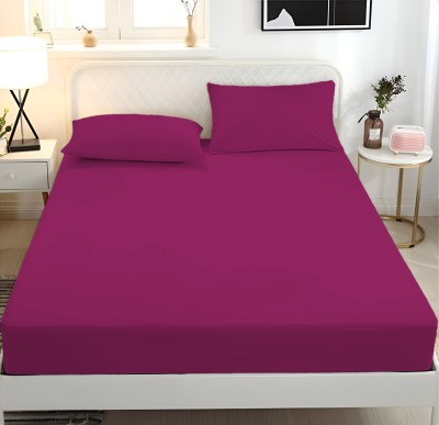 Daddy Cool 300 TC Cotton Single Solid Fitted (Elastic) Bedsheet(Pack of 1, Wine)