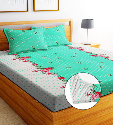SUKHAURA Cotton Single Fitted (Elastic) 230 TC Printed Bedsheet(Pack of 1, Multicolor)
