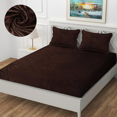 PLANO Woolen King Fitted (Elastic) 380 TC Floral Bedsheet(Pack of 1, Brown2)