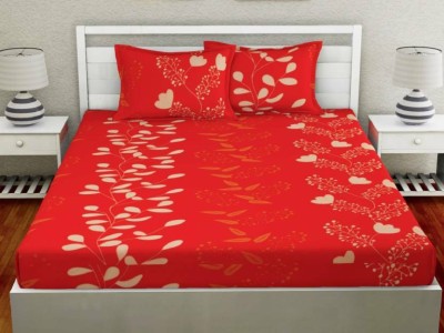 deersh collection 144 TC Polycotton Double Printed Fitted (Elastic) Bedsheet(Pack of 1, Orange)