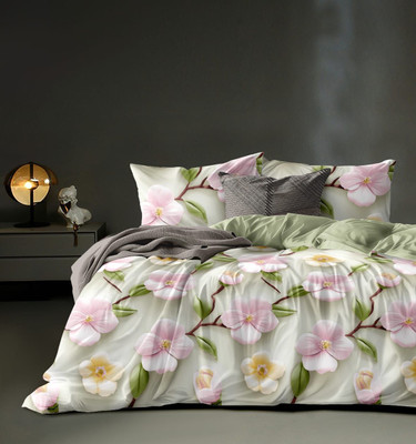 TINDLER KNOTS Microfiber King Flat 250 TC Printed Bedsheet(Pack of 1, Off White)
