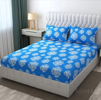 CLOVIS KRAFTS 310 TC Microfiber King Printed Fitted (Elastic) Bedsheet(Pack of 1, Blue)