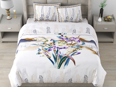 RJ Cotton King Flat 210 TC Printed Bedsheet(Pack of 1, OFF-White)