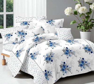 G Craft Cotton Double Flat 210 TC Printed Bedsheet(Pack of 1, White)