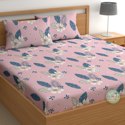 CG Homes Cotton Double Flat 180 TC Printed Bedsheet(Pack of 1, Pink)