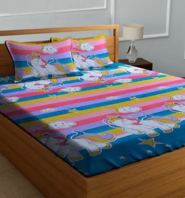 Shruvis Ekart 155 TC Cotton Double Printed Flat Bedsheet(Pack of 1, MULTYCOLOR-58)