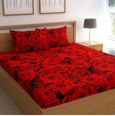 Tdot Creations Cotton King Flat 260 TC Printed Bedsheet(Pack of 1, Red Flat 20)