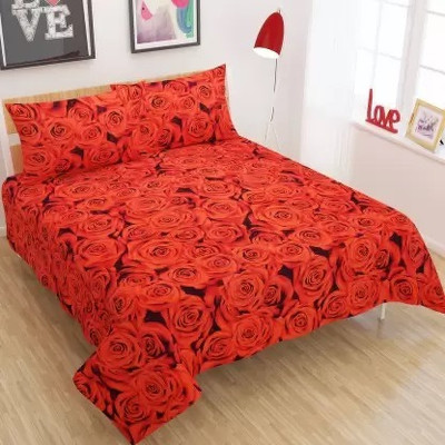 jim-Dandy 160 TC Polycotton Double 3D Printed Flat Bedsheet(Pack of 1, Red)