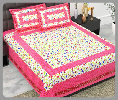 JAIPUR PRINTS Cotton Double Flat 240 TC Jaipuri Prints Bedsheet(Pack of 1, Pink)