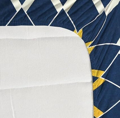 ROOMSTYLE 230 TC Cotton Double Geometric Fitted (Elastic) Bedsheet(Pack of 1, White)