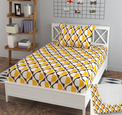 BLUEDOT 200 TC Cotton Single Self Design Fitted (Elastic) Bedsheet(Pack of 1, Multicolor)
