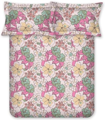 Bombay Dyeing 144 TC Cotton Double Floral Flat Bedsheet(Pack of 1, Pink)
