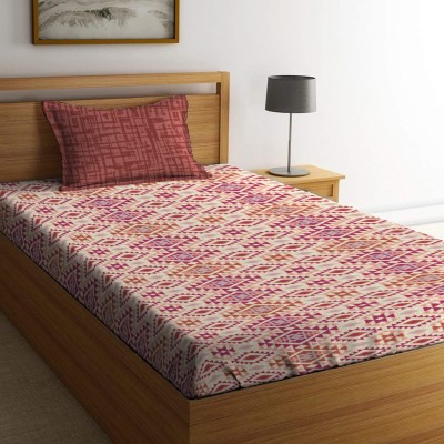 TRIDENT 144 TC Cotton Single Geometric Flat Bedsheet(Pack of 1, Aria Red)